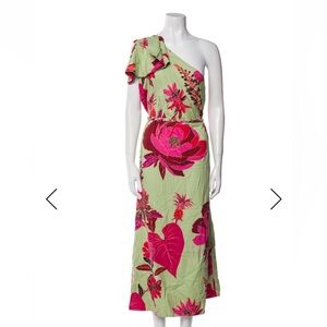 NWT Farm Rio Linen One Shoulder Pink and Green M
